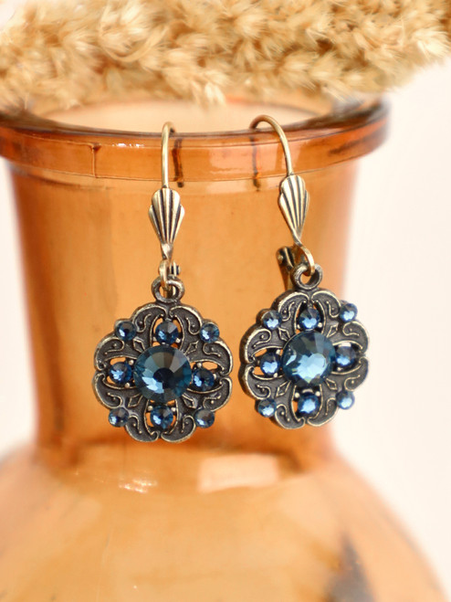 Phoebe Crystal Earrings - Smoke Blue