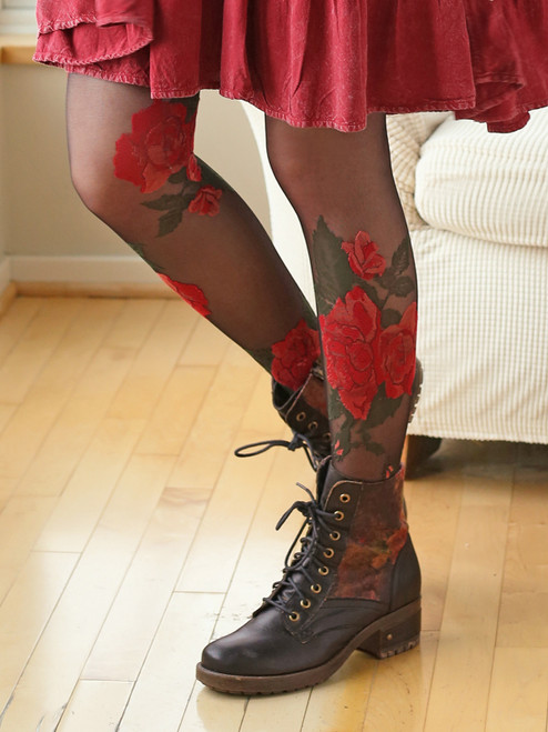 Rose Garden Tights - Black Red