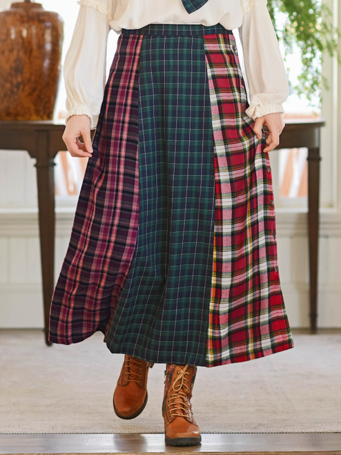 Festival Plaid Skirt - Brown Multi