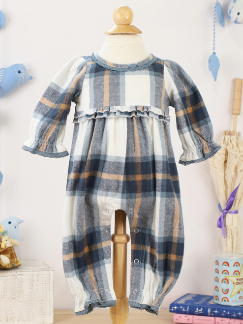 Sky Plaid Baby Jumpsuit - Sky