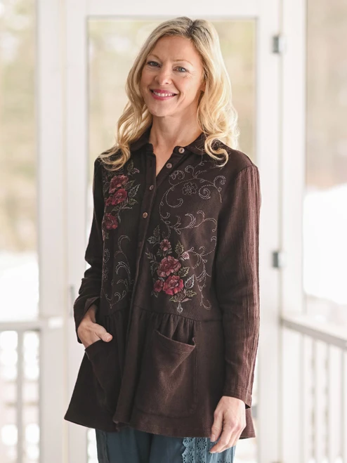 Wood Flower Tunic - Dark Chocolate