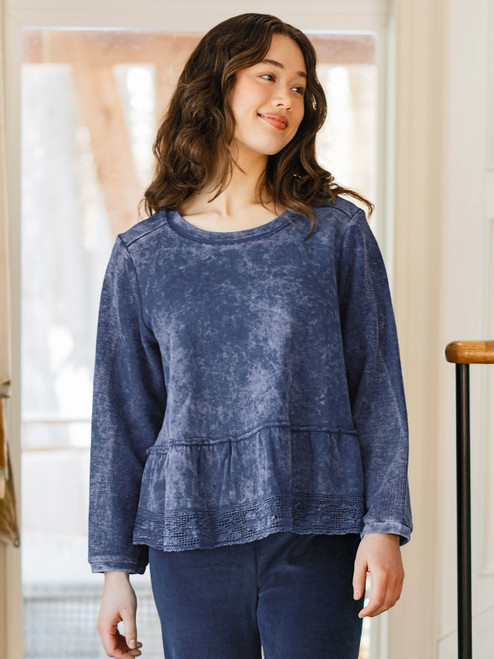 Simone French Terry Pullover - Sunwashed Navy