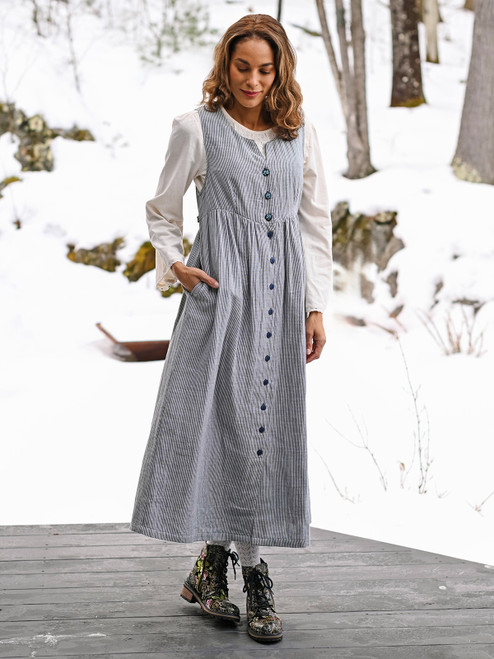 Portsmouth Stripe Pinafore Dress - Natural Navy