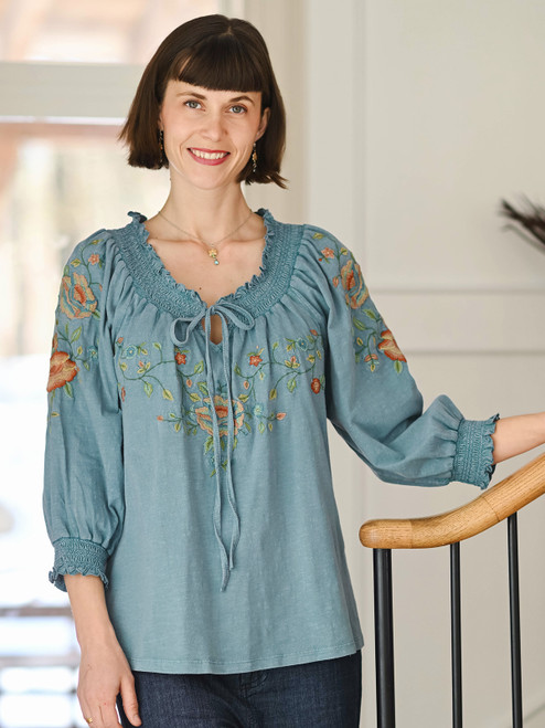 Flowerchild Jersey Blouse - Smoke Blue