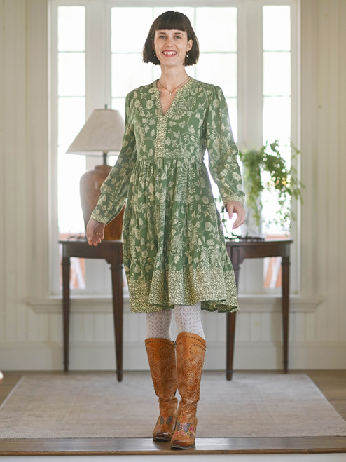 Dancing Peacock Tunic Dress - Dark Sage