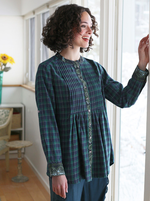 Juniper Check Tunic - Navy Green