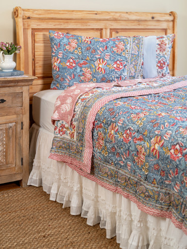 Nila Block Print Quilt Blue Size King April Cornell