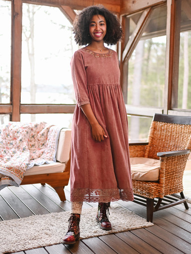 Happy Mushroom Corduroy Dress - Sunwashed Maroon | Shop Beautiful