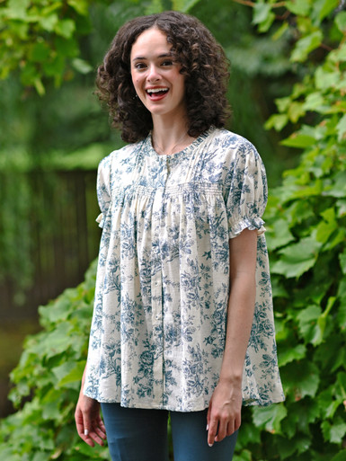 Dancing Rose Smock Blouse - Ecru | Shop Beautiful Designs by April