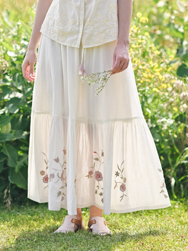 Cottage Embroidered Skirt - Ivory | Shop Beautiful Designs by