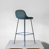 Muuto Fiber Bar Stool Upholstered Dark Green Shell with Black Base | Re-Lived