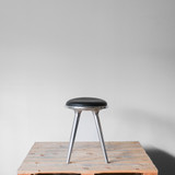 Mater Low Stool with Recycled Aluminium Frame & Leather Upholstery 47cm Seat Height | Re-Lived