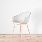 HAY AAC 212 Concrete Shell, Oak Wood Base / White Leather Upholstered Seat | Re-Lived