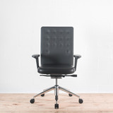 Vitra ID Trim Black Leather Seat / Asphalt Leather Back with Height Adjustable Arms Office Chair - Re-Lived