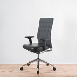 Vitra ID Trim Black Leather Seat / Asphalt Leather Back with Height Adjustable Arms Office Chair - Re-Lived