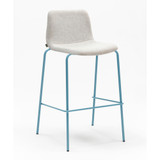 NaughtOne Viv Barstool with grey fabric and blue legs against a white background