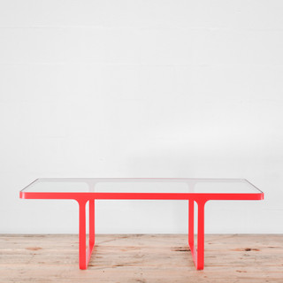 NaughtOne Trace Coffee Table - Red Frame / Clear Glass Top 1100 x 550mm| Re-Lived