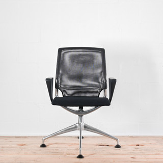 Vitra Meda Black Mesh Meeting Chair with Polished Base - Re-Lived