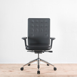 Vitra ID Trim Black Leather Seat / Asphalt Leather Back with Height Adjustable Arms Office Chair - Re-Lived