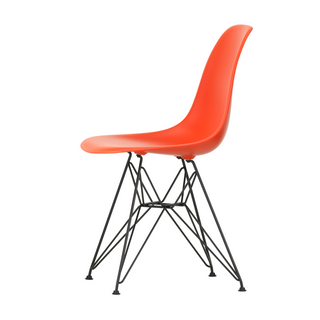 Vitra Eames DSR Plastic Side Chair in Poppy Red against a white background