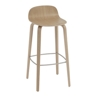 Muuto Visu Wood Base Bar Stool in Natural Oak against a white background