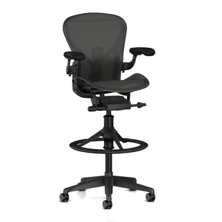 Herman Miller Aeron Work Stool in Graphite against a white background