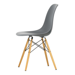 Vitra Eames DSW Plastic Side Chair in Granite Grey against a white background