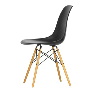 Vitra Eames DSW Plastic Side Chair in Deep Black against a white background