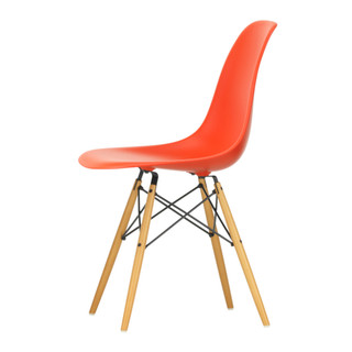 Vitra Eames DSW Plastic Side Chair in Poppy Red against a white background