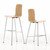 The two heights of the Vitra HAL RE Ply Stool in Natural Oak against a white background