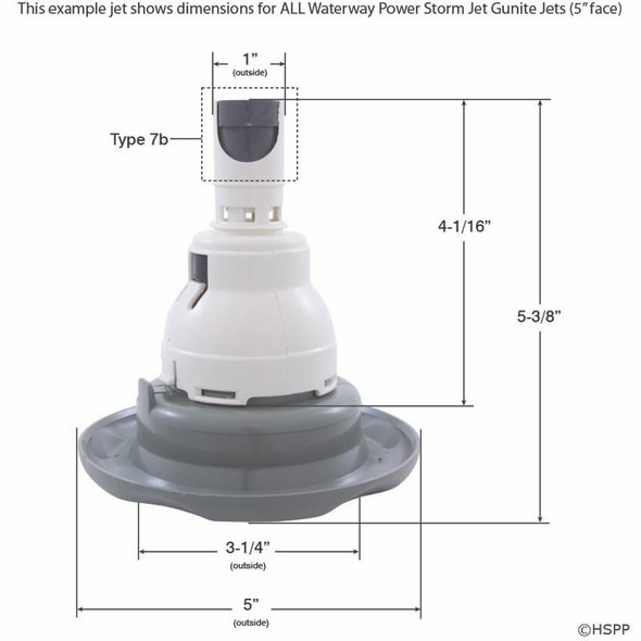  Waterway Power Gunite Jet, Roto Internal, White-Gray-Black  212-7600G, 212-7601G, 212-7607G 