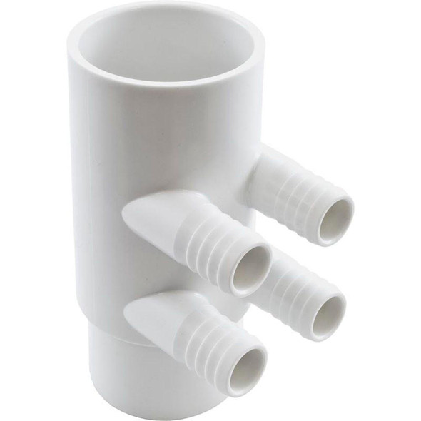 Manifold, 3/4" Barb, 4 port, Flow Thru, 2" Slip x 2" Spigot   Manifold, 3/4" Barb, 4 port, Flow Thru, 2" Slip x 2" Spigot