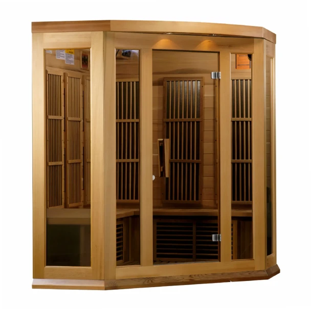 Saunas Maxxus Avignon 3 Person Corner Low EMF FAR Infrared Sauna Canadian Red Cedar MX-K356-01 CED 