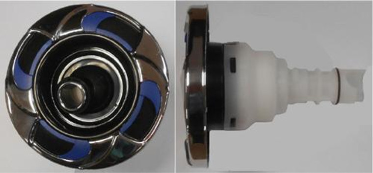 4" Cal Spas Jet Insert (4R) 4" Velocity Int Single Roto Stainless Escutcheon, Blue Insert, Black Flange, Black Eyeball with Stainless Nozzle Ring (29940-122-400)