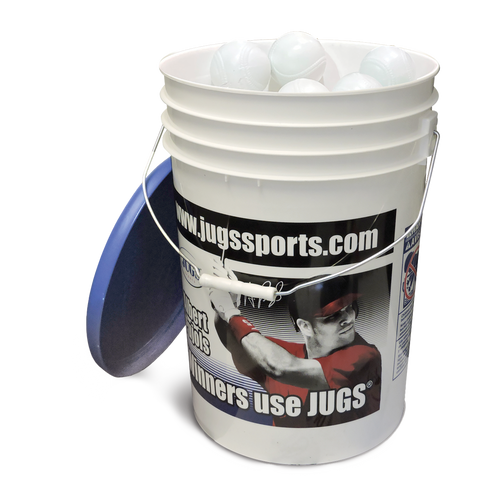 Bucket of JUGS White Seamed Sting-Free Baseballs