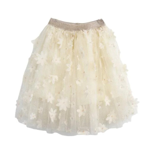 Beige 3D Floral Mesh Midi Tutu - Toddler