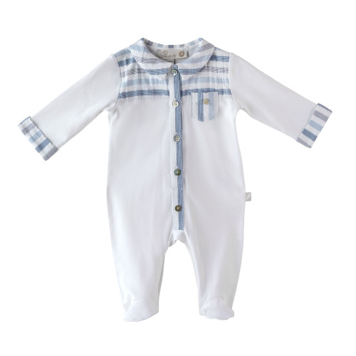 White Footie With Blue Stripe Top