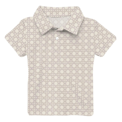 Print Short Sleeve Polo Shirt - Latte Wicker
