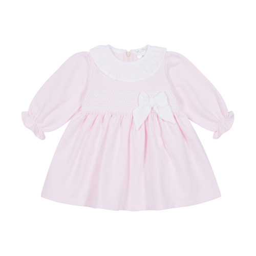 Pink Frill Collared Dress with Bow