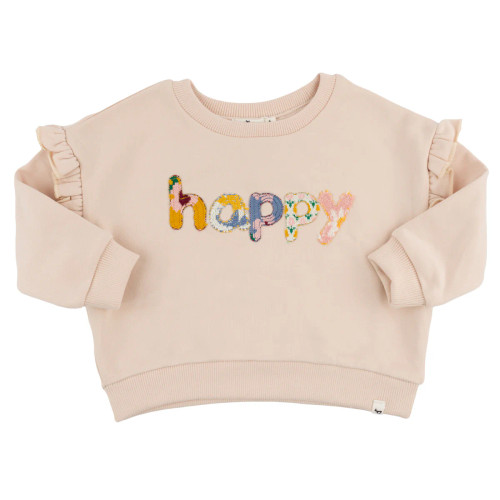 Millie Slouch Sweatshirt - Quilted "happy" Applique