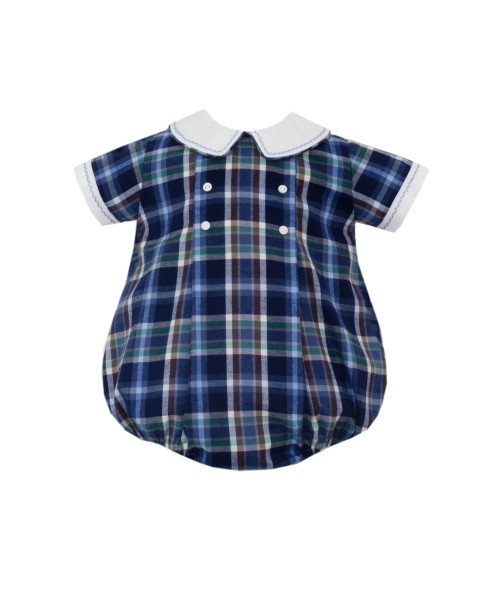 Blue and Brown Short Sleeve Plaid Bubble