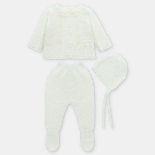 Lace Knit Set With Hat - Ivory