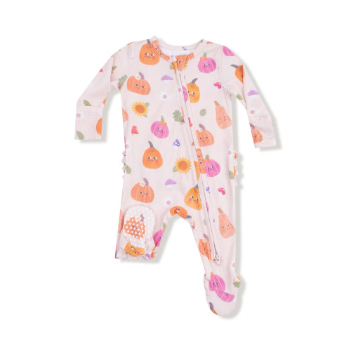 Ruffle Back Zipper Footie - Pink Pumpkins