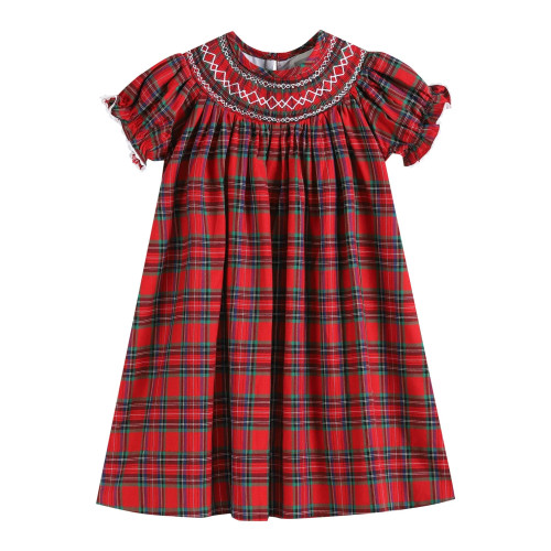 Red Christmas Plaid Smocked Bishop Dress - Toddler