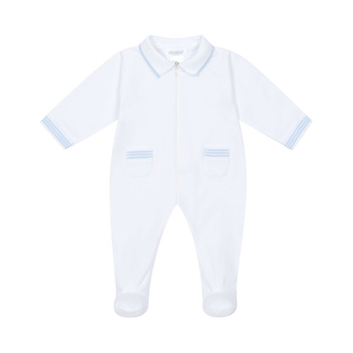 White and Blue Collar Zip Footie