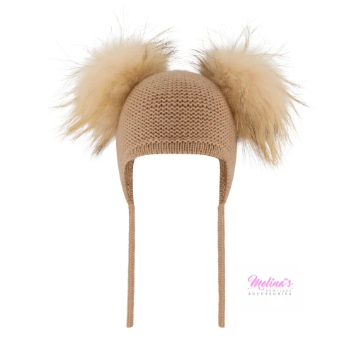 Double Pom Angora Hat With Ties