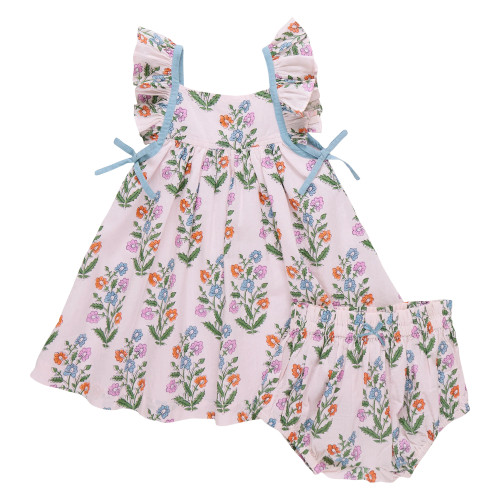 Pink Dewdrop Blockprint Dress Set