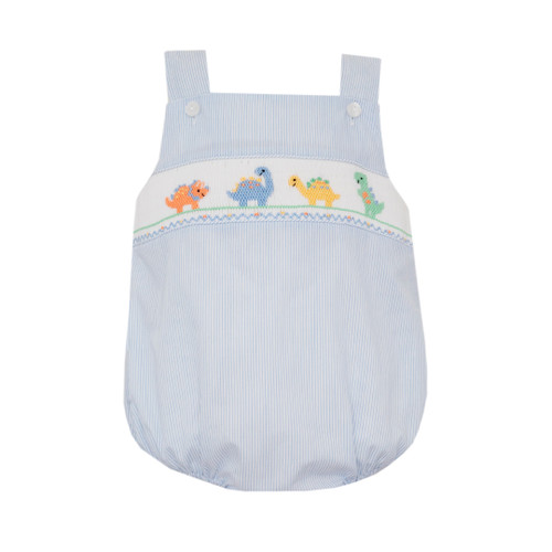 Blue Stripe Dino Smocked Bubble