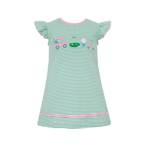 Green Stripe Aline Dress with Golf Appliqué
