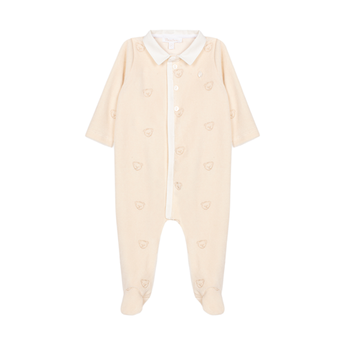 Cream Teddy Embroidered Velour Footie